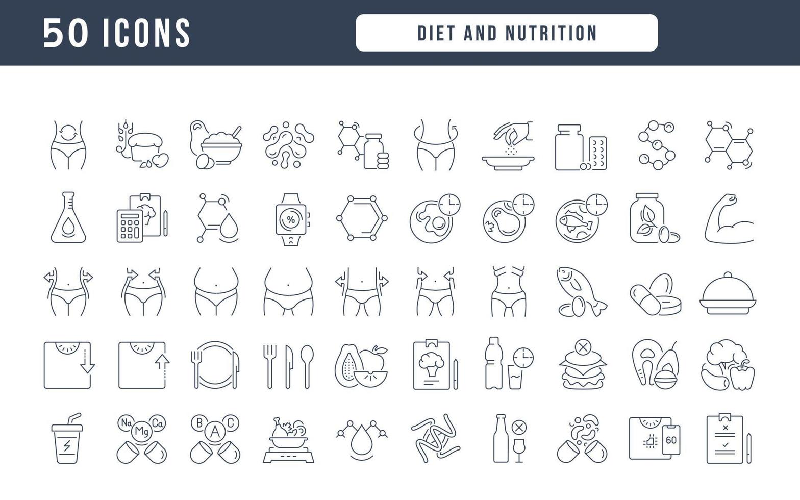 Set of linear icons of Diet and Nutrition vector