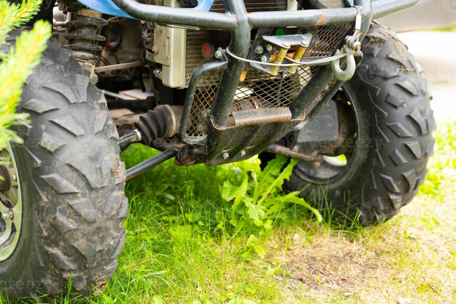 ATV Quad Bike Of blue color prepared for the trip. photo