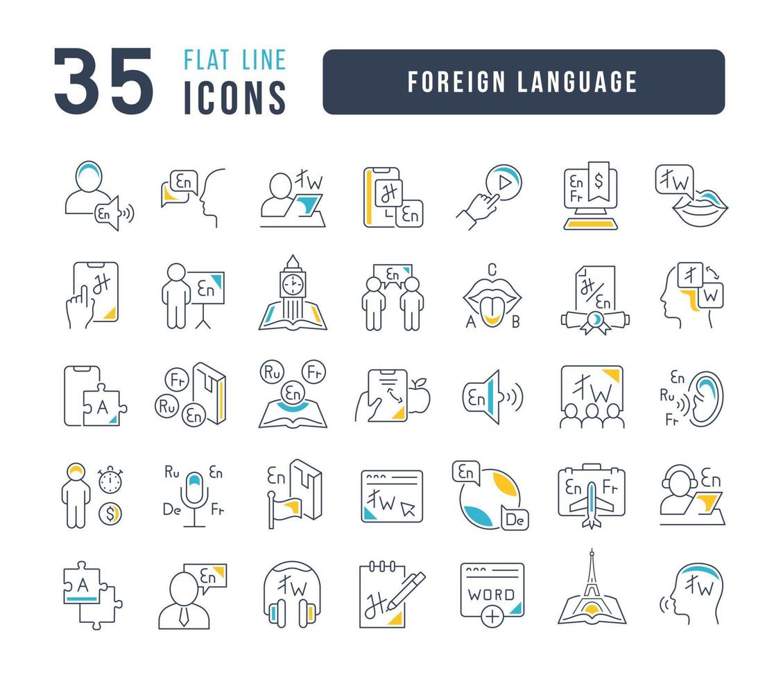 Set of linear icons of Foreign Language vector