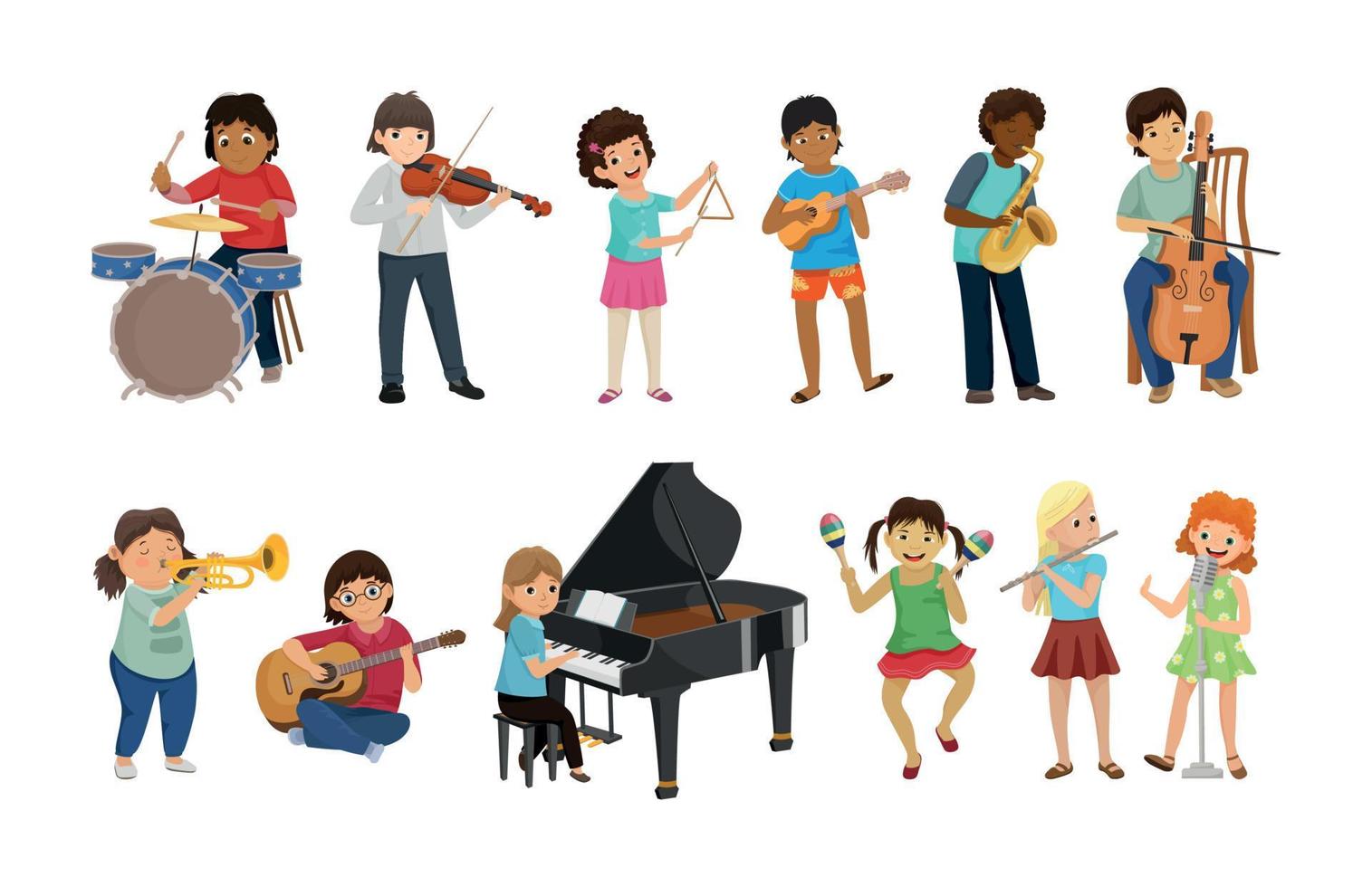 ilustraciones con niños músicos vector