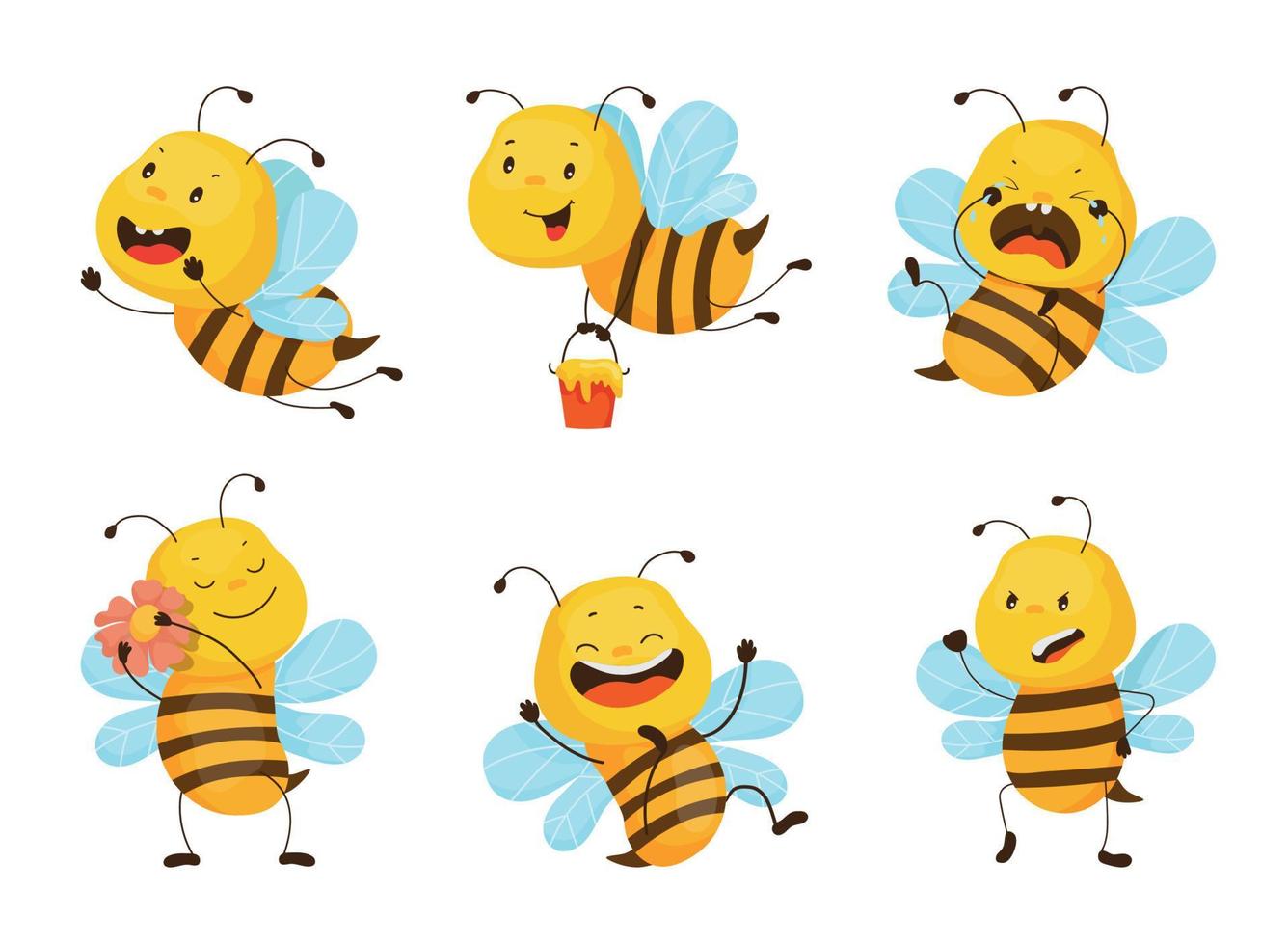 Set of Illustrations with Bee Character vector