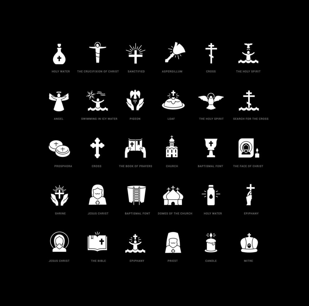 conjunto de íconos simples del bautismo de jesús vector