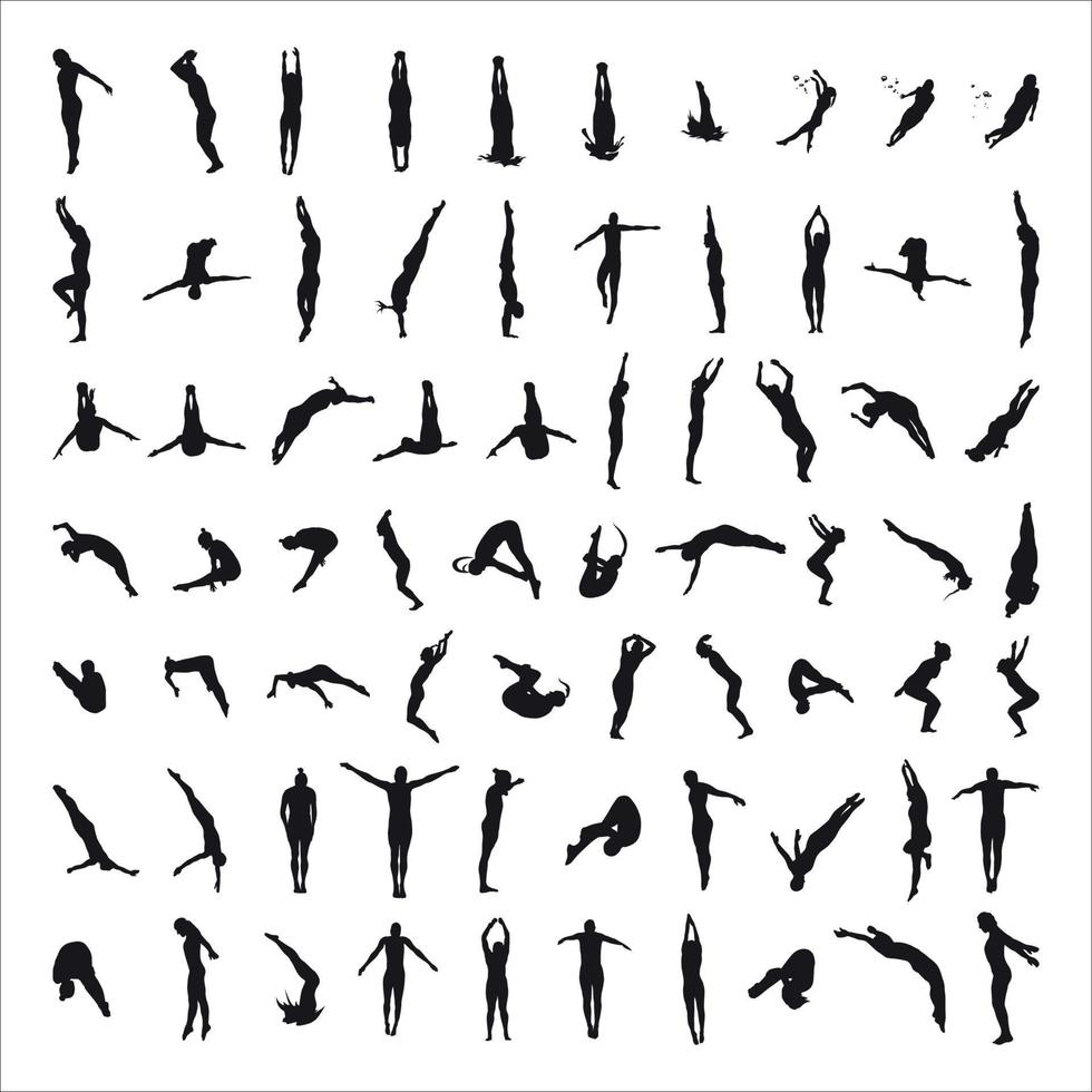 Silhouettes of Jumpers in the Water vector