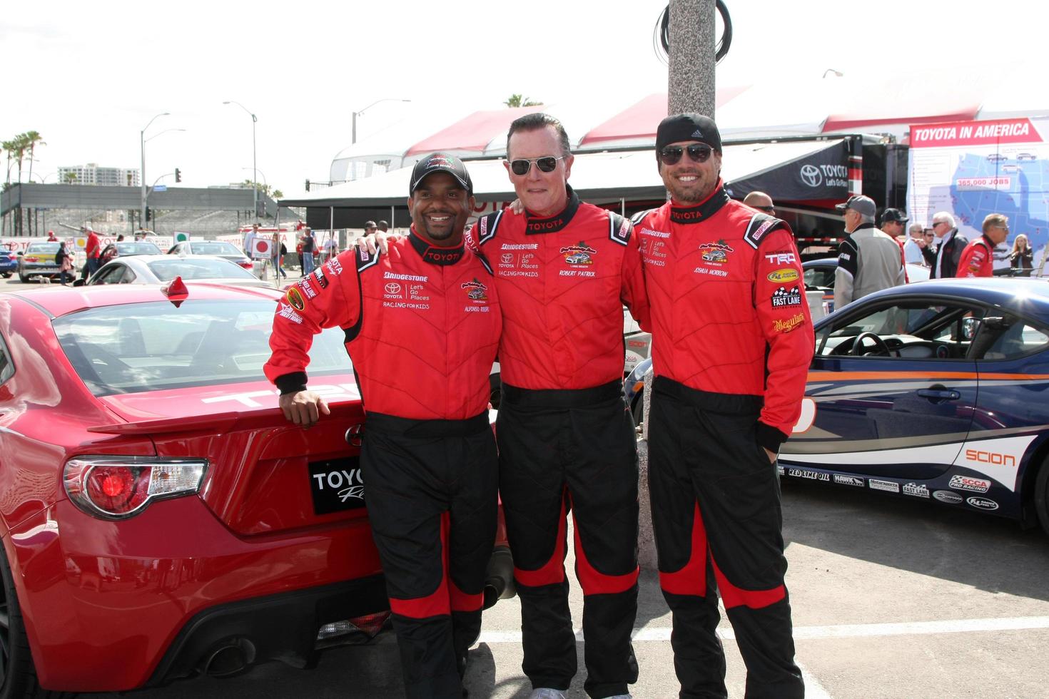 LOS ANGELES, FEB 7 -  Alfonso Ribeiro, Robert Patrick, Joshua Morrow at the Toyota Grand Prix of Long Beach Pro Celebrity Race Press Day at the Grand Prix Compound on April 7, 2015 in Long Beach, CA photo