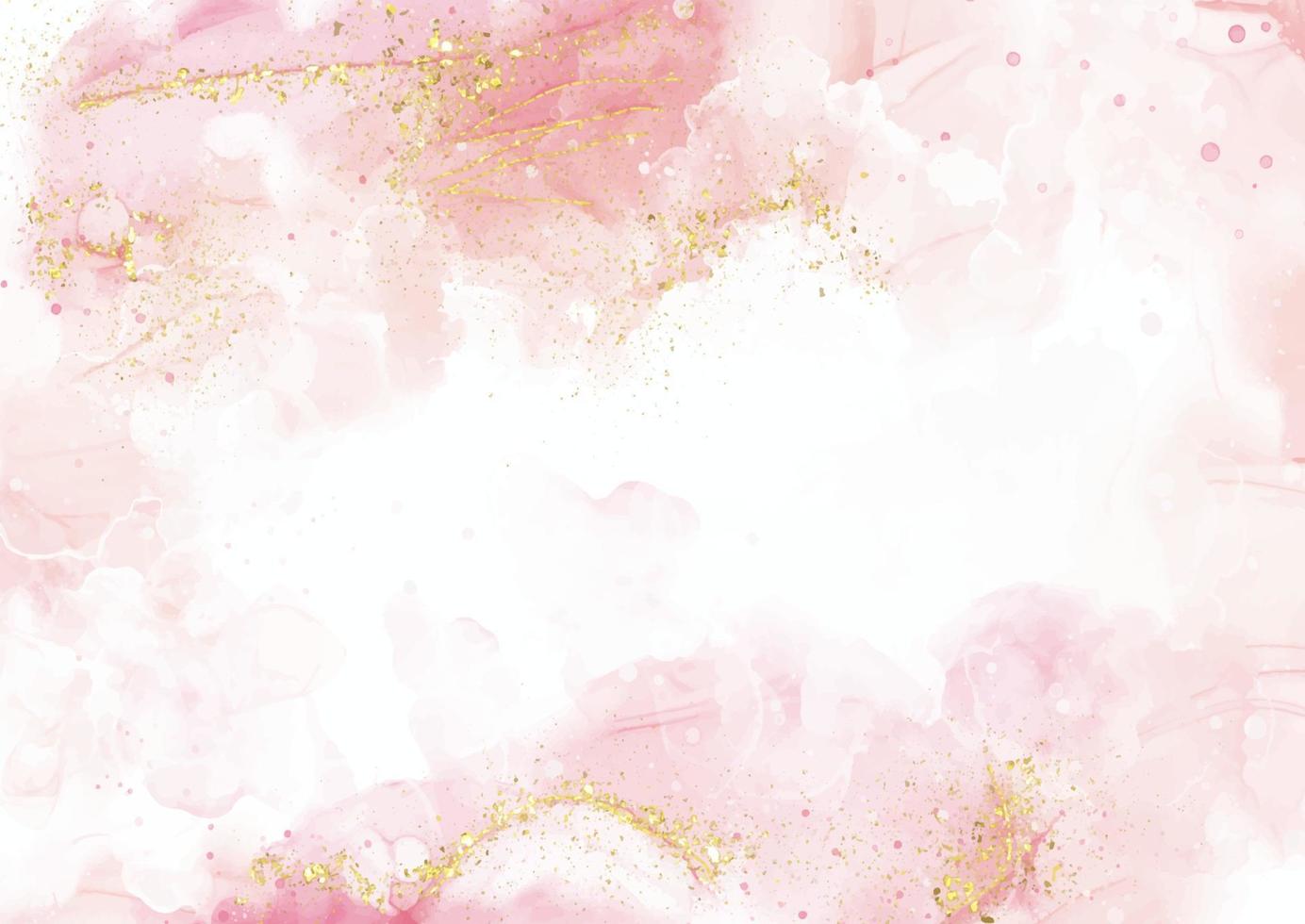 elegante fondo de tinta de alcohol pintado a mano rosa con brillo dorado vector