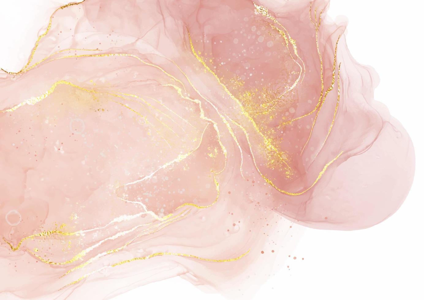 elegant pastel pink alcohol ink background with gold elements vector
