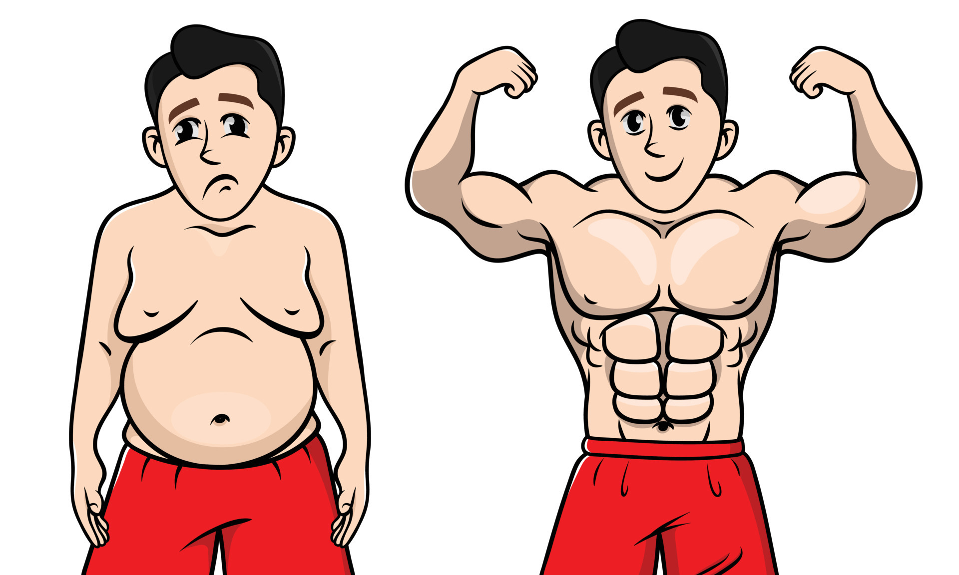 Fat and slim man, before and after Weight loss concept, vector muscular and  chubby guy, Fat vs Slim, Stages of weight loss for men, Healthy vs  unhealthy male cartoon, muscular and belly