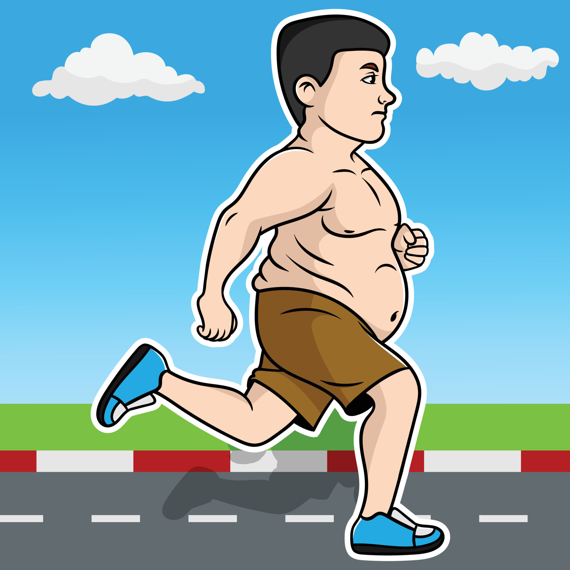 vector de carrera de hombre gordo, jogging para perder peso, niño con  sobrepeso, dibujos animados de concepto de pérdida de sobrepeso, problemas  de grasa, gente gorda, deporte fuerte y problemas de salud,