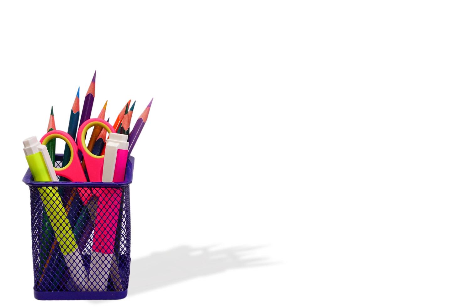 Image school supplies holder on white background. photo