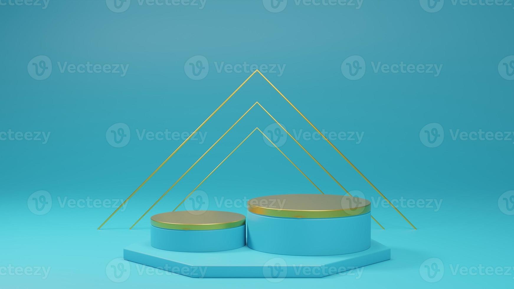 blue sky and gold elegant luxury 3d rendering podium photo