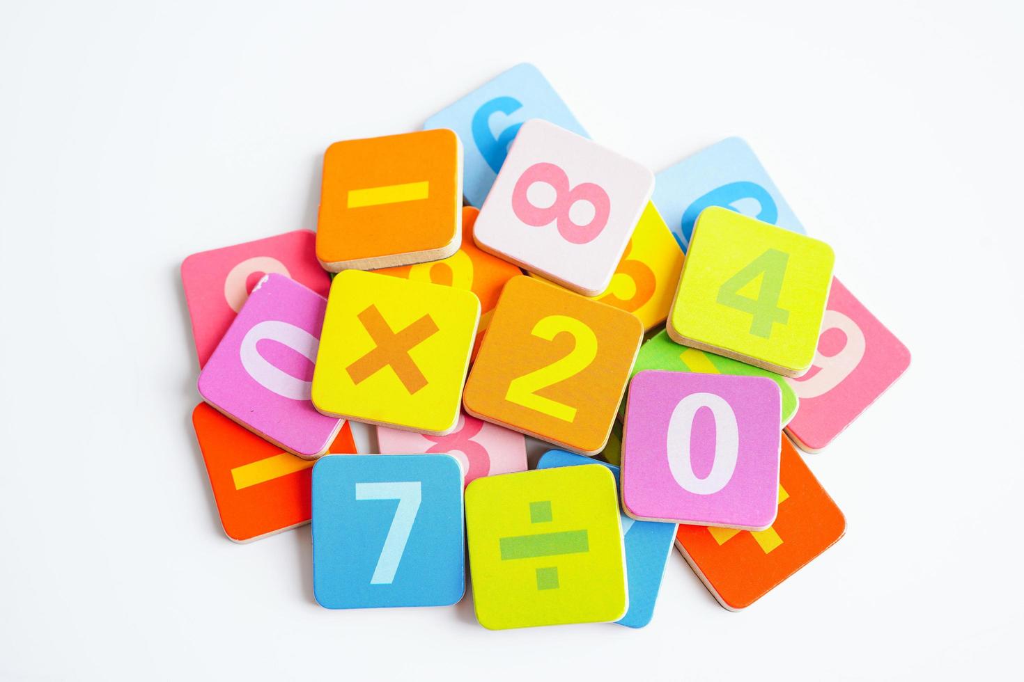 Number wood block cubes for learning Mathematic, education math concept. photo