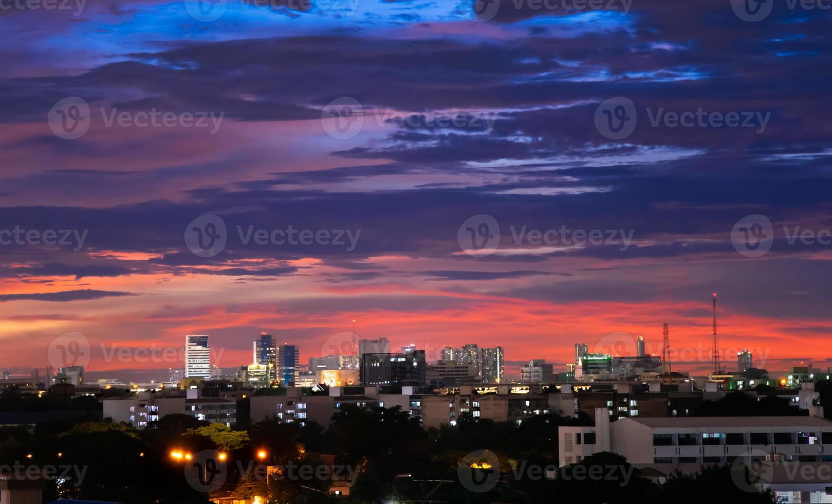 The colorful sky at sunset during twilight after the rain, gives a dramatic feeling, a bird-eye view of the city at twilight, a beautiful sky with clouds,Sky background with clouds,Nature abstract. photo