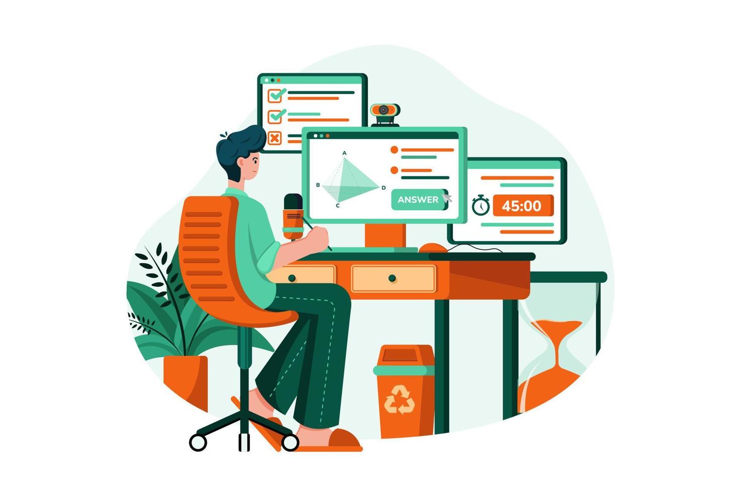 Online Exam Illustration concept on white background vector