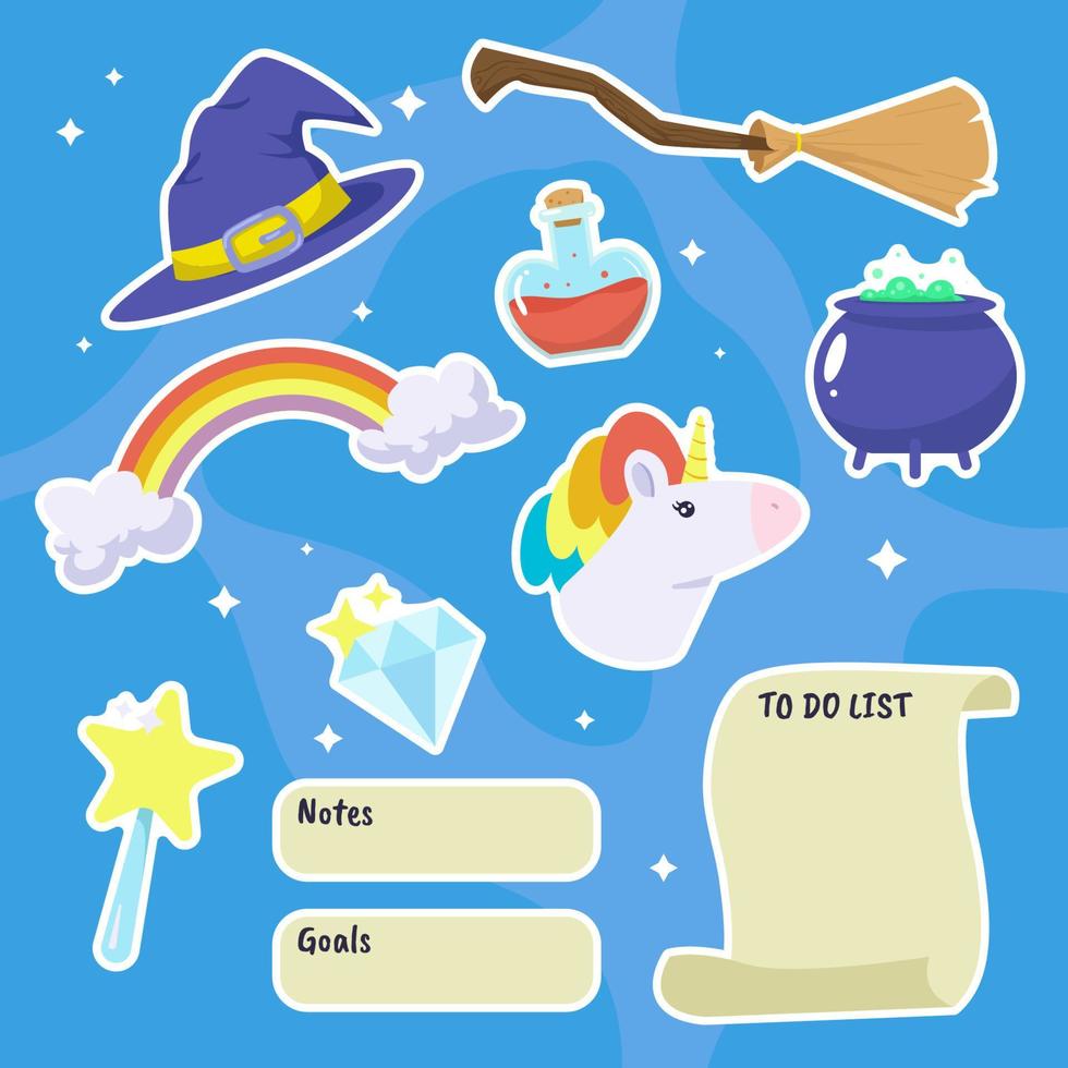 Fantasy Themed Journal Stickers Set vector