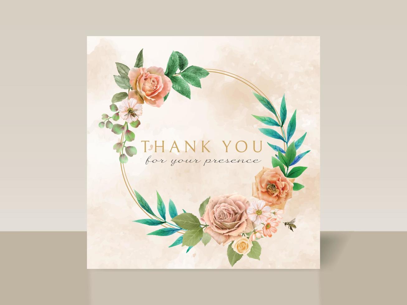 Beautiful floral and bees wedding invitation card vector