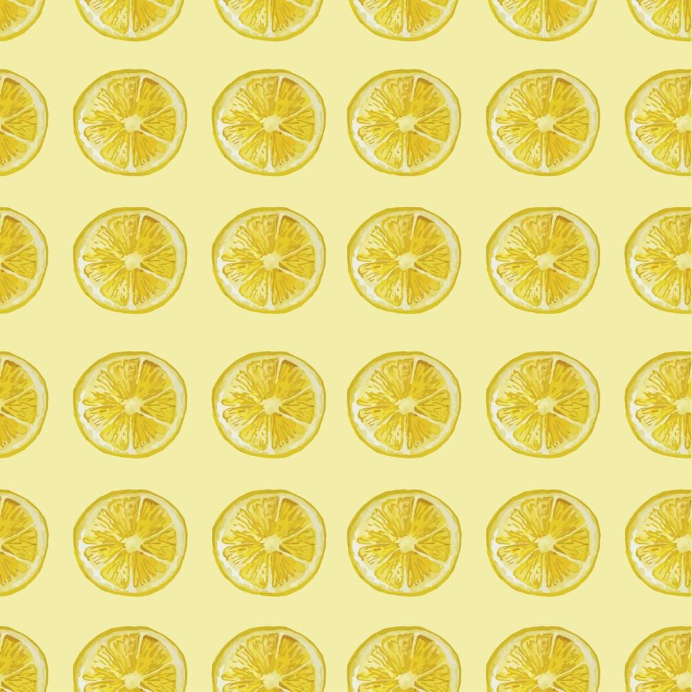 Watercolor trendy seamless pattern with sliced lemons on the yellow background vector