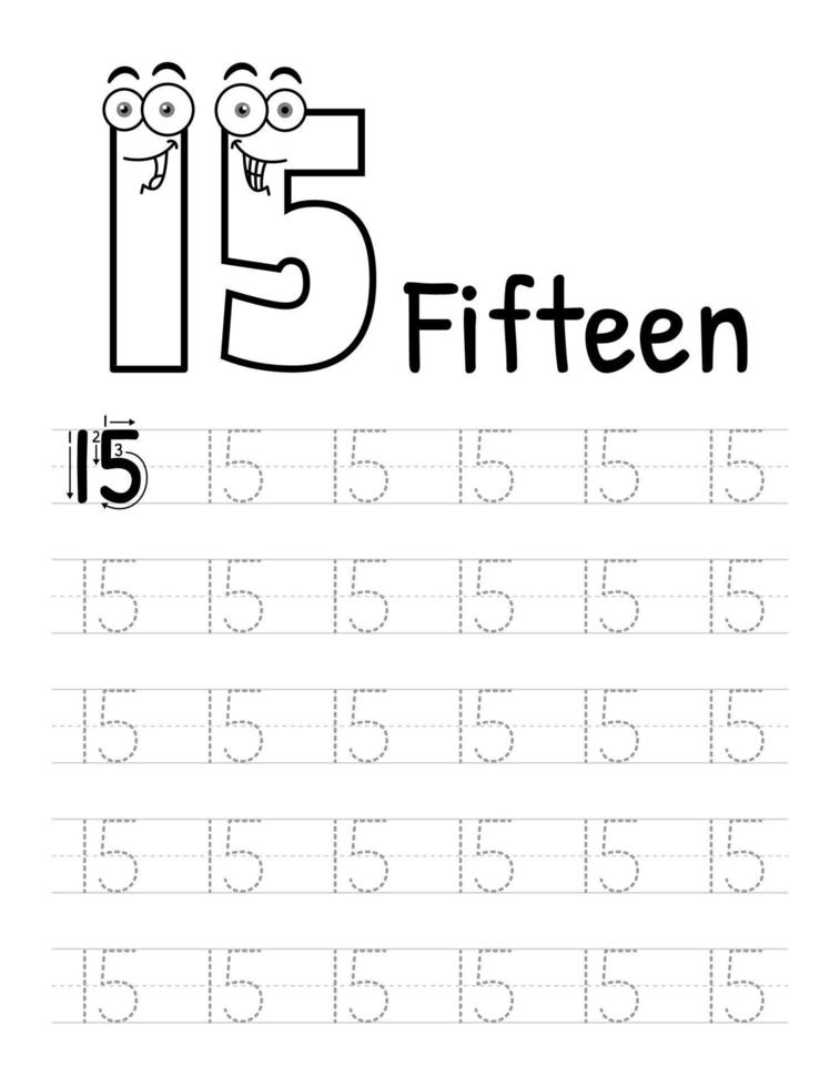 Number Tracing Book Interior For Kids. Children Writing Worksheet. Premium Vector Elements.-16