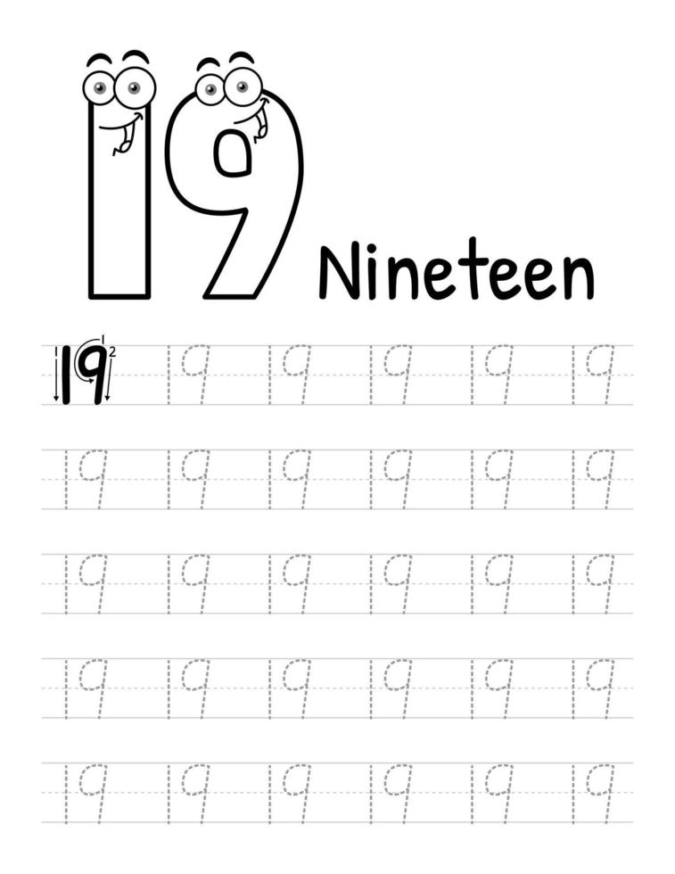 Number Tracing Book Interior For Kids. Children Writing Worksheet. Premium Vector Elements 19.