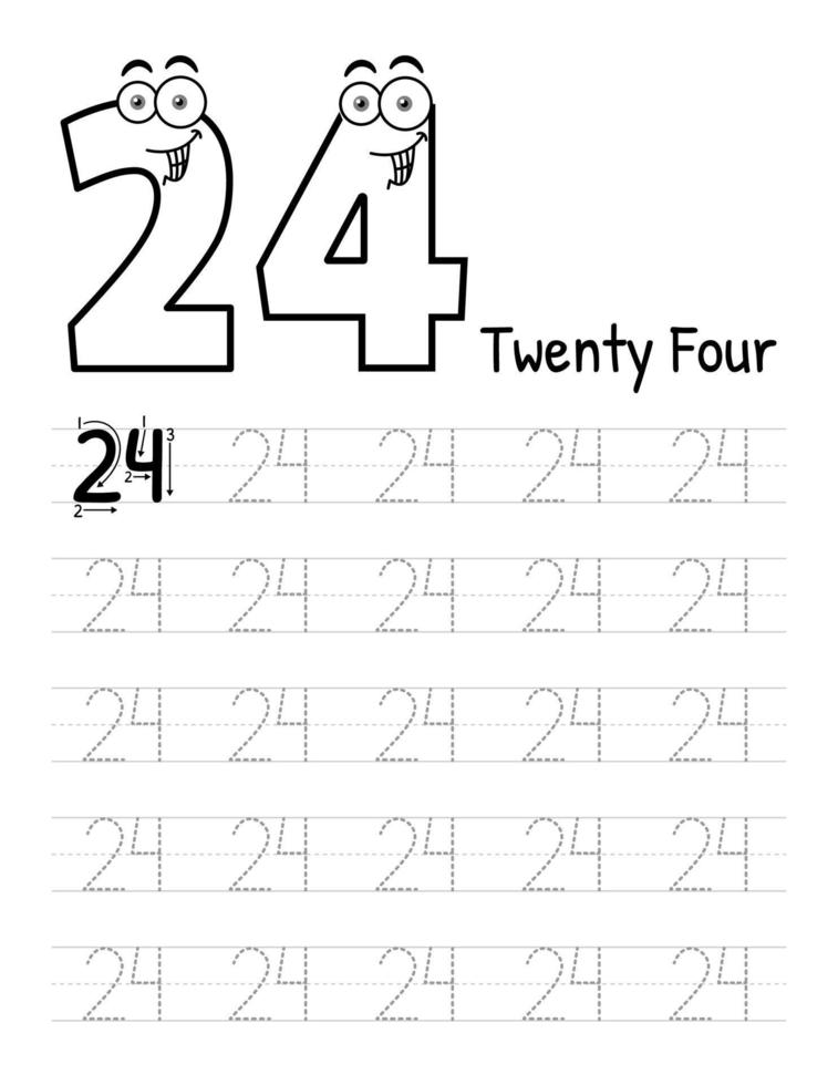 Number Tracing Book Interior For Kids. Children Writing Worksheet. Premium Vector Elements.-25