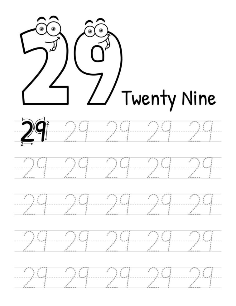 Number Tracing Book Interior For Kids. Children Writing Worksheet. Premium Vector Elements.-30