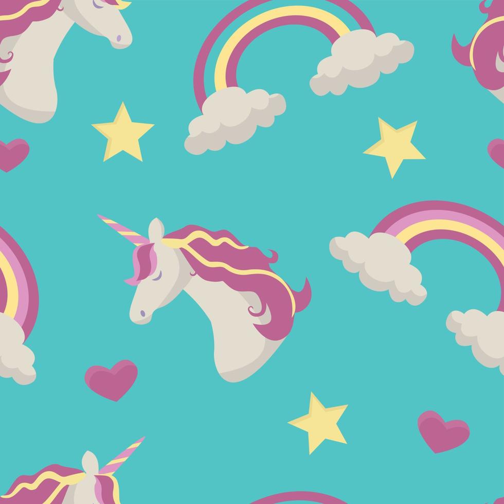 Seamless pattern with unicorns rainbows and strars vector
