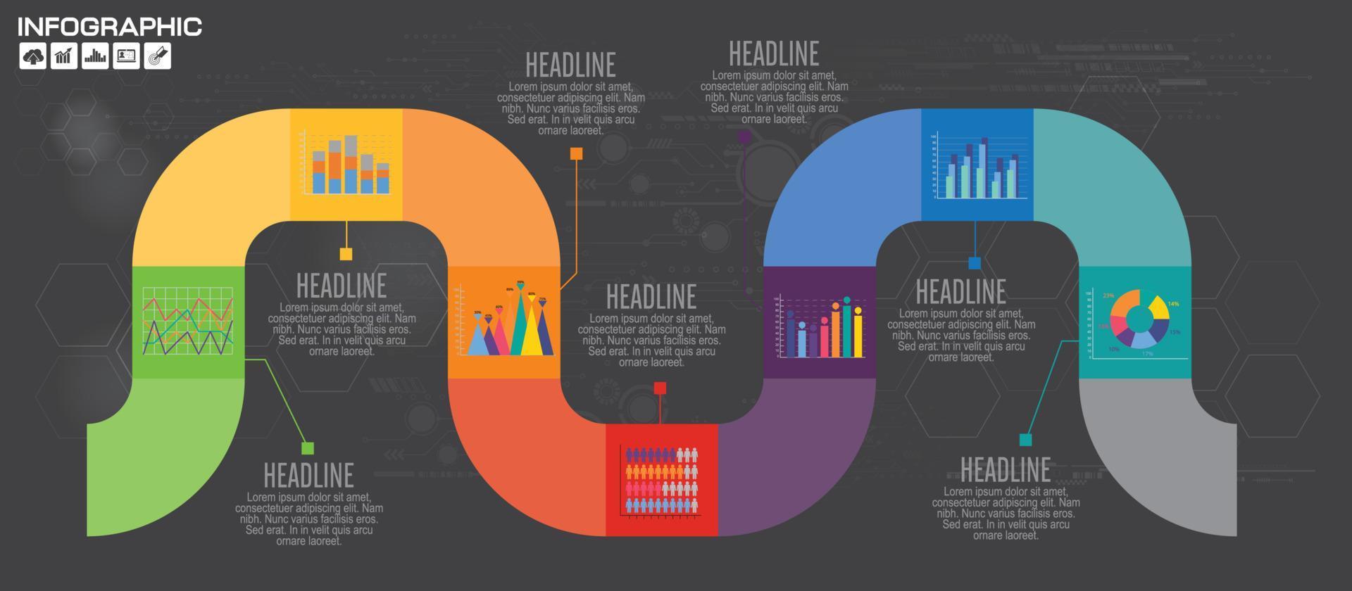 concepto de negocio con opciones, partes, pasos o procesos. se puede utilizar para diseño de flujo de trabajo, diagrama, opciones de número, diseño web. vector