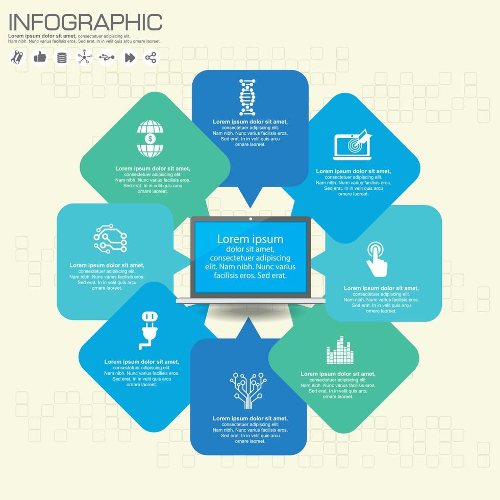 concepto de negocio con 8 opciones, partes, pasos o procesos. se puede utilizar para diseño de flujo de trabajo, diagrama, opciones de número, diseño web. vector