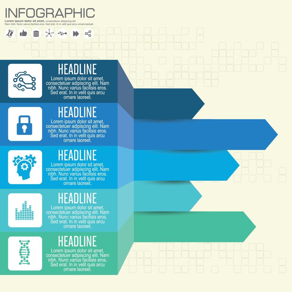 concepto de negocio con 5 opciones, partes, pasos o procesos. se puede utilizar para diseño de flujo de trabajo, diagrama, opciones numéricas, diseño web. vector