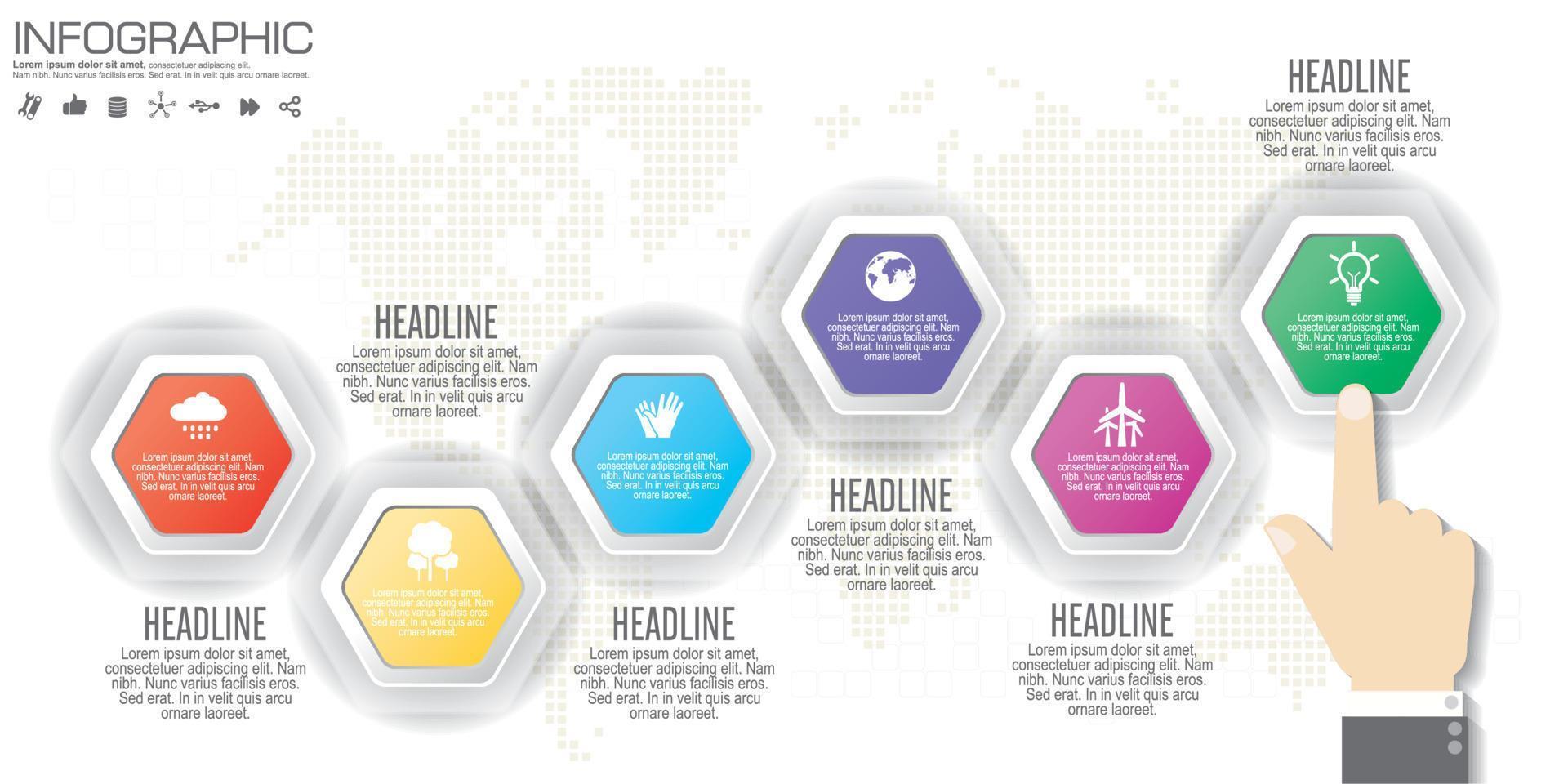 plantilla de infografía de gráfico de proceso de línea de tiempo horizontal de negocio moderno. banner vectorial utilizado para el diagrama de diseño de presentación y flujo de trabajo, diseño web. Elementos abstractos del gráfico 7 opciones de pasos. vector