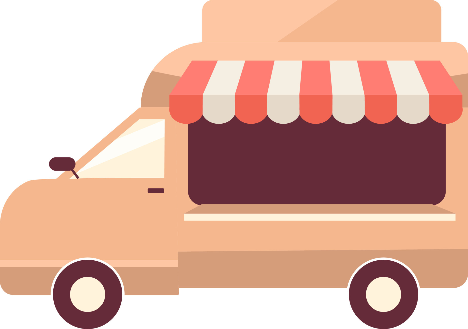 Shop on wheels semi flat color vector object. Store in car. Mobile customer  service. Full sized item on white. Retail simple cartoon style illustration  for web graphic design and animation 9507502 Vector