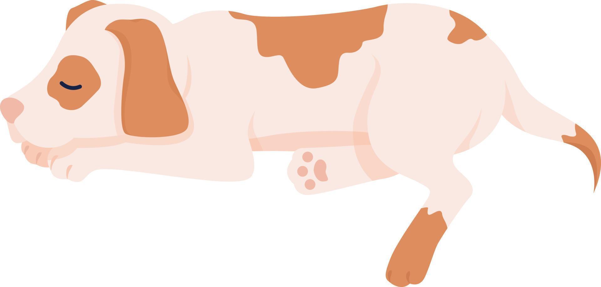 Cute sleeping dog semi flat color vector character. Editable figure. Full sized animal on white. Family member. Loving pet simple cartoon style illustration for web graphic design and animation