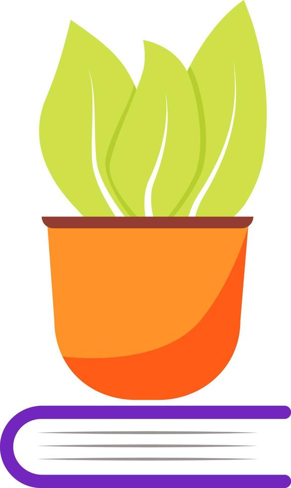 Potted plant on book semi flat color vector object. Houseplant growing. Full sized item on white. Domestic garden simple cartoon style illustration for web graphic design and animation