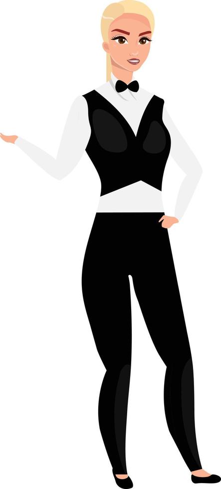 camarera en carácter vectorial de color semiplano uniforme. personal del restaurante figura posando. persona de cuerpo completo en blanco. ocupación simple ilustración de estilo de dibujos animados para diseño gráfico web y animación vector