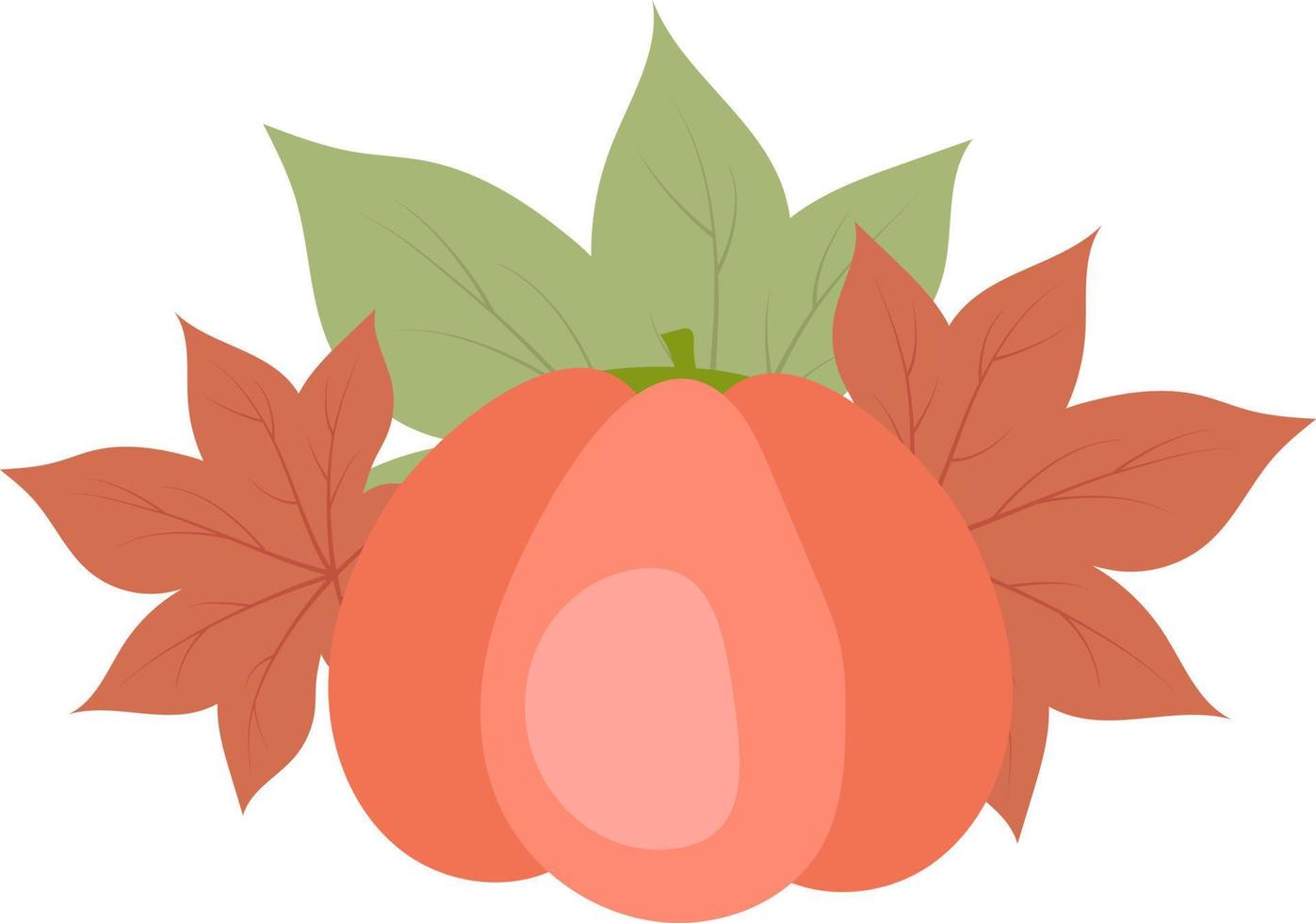 Ripe pumpkin and autumn leaves semi flat color vector object. Cropped harvest. Full sized item on white. all season simple cartoon style illustration for web graphic design and animation