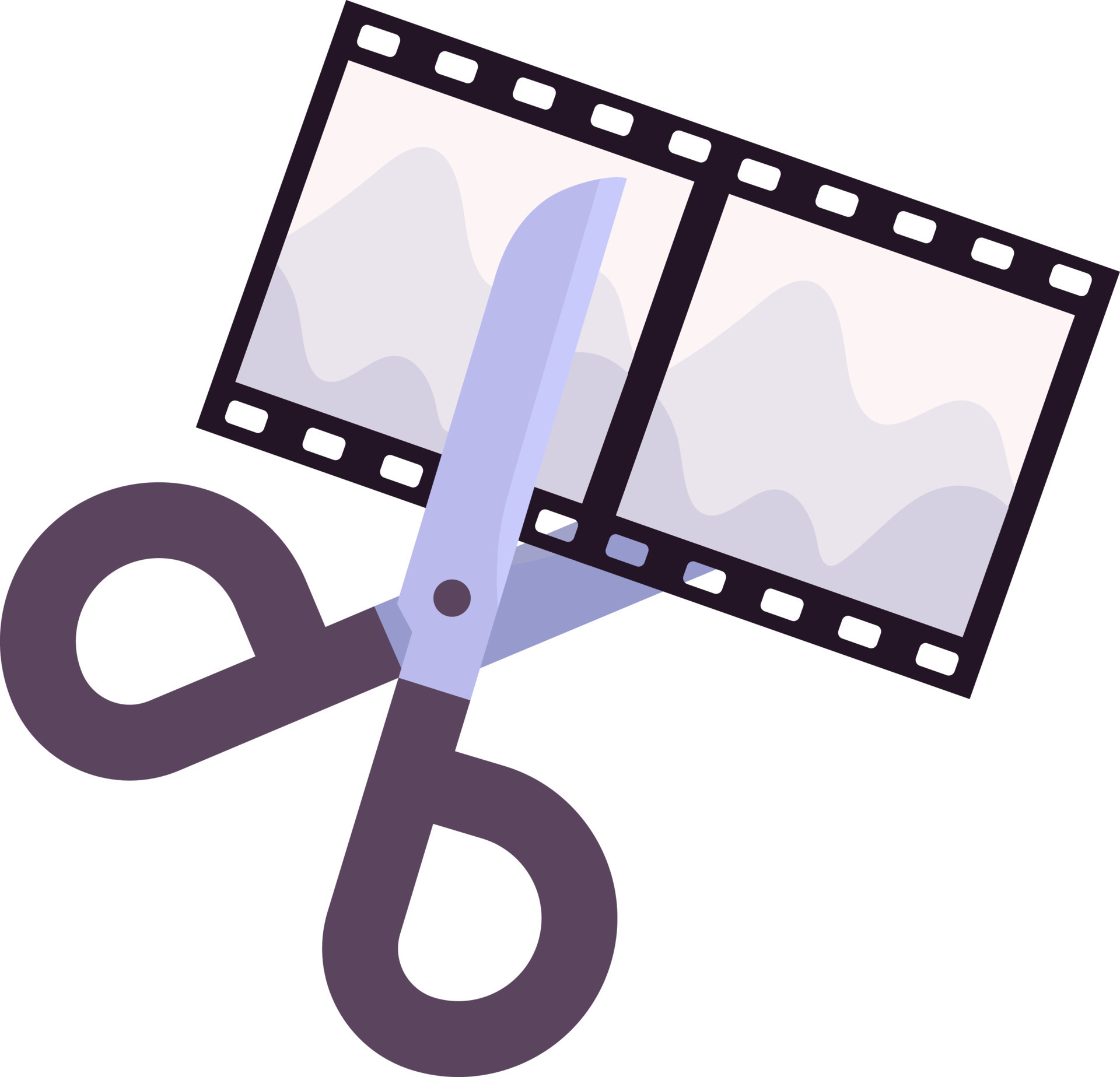 Scissors cutting photo film semi flat color vector object. Separating