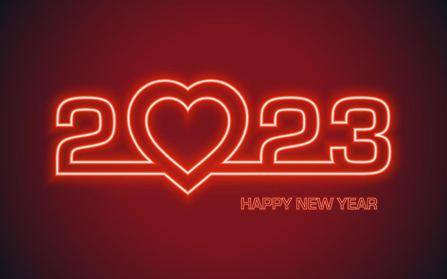 feliz año nuevo 2023, diseño de estilo neón rojo sobre fondo de color vector
