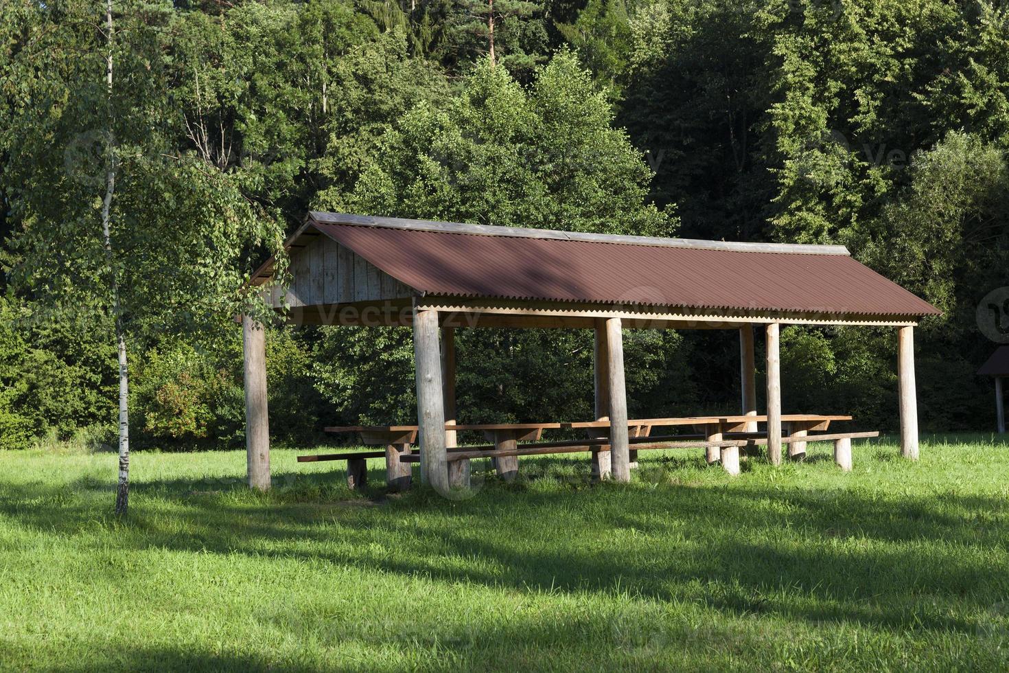 Wooden gazebo, close up photo