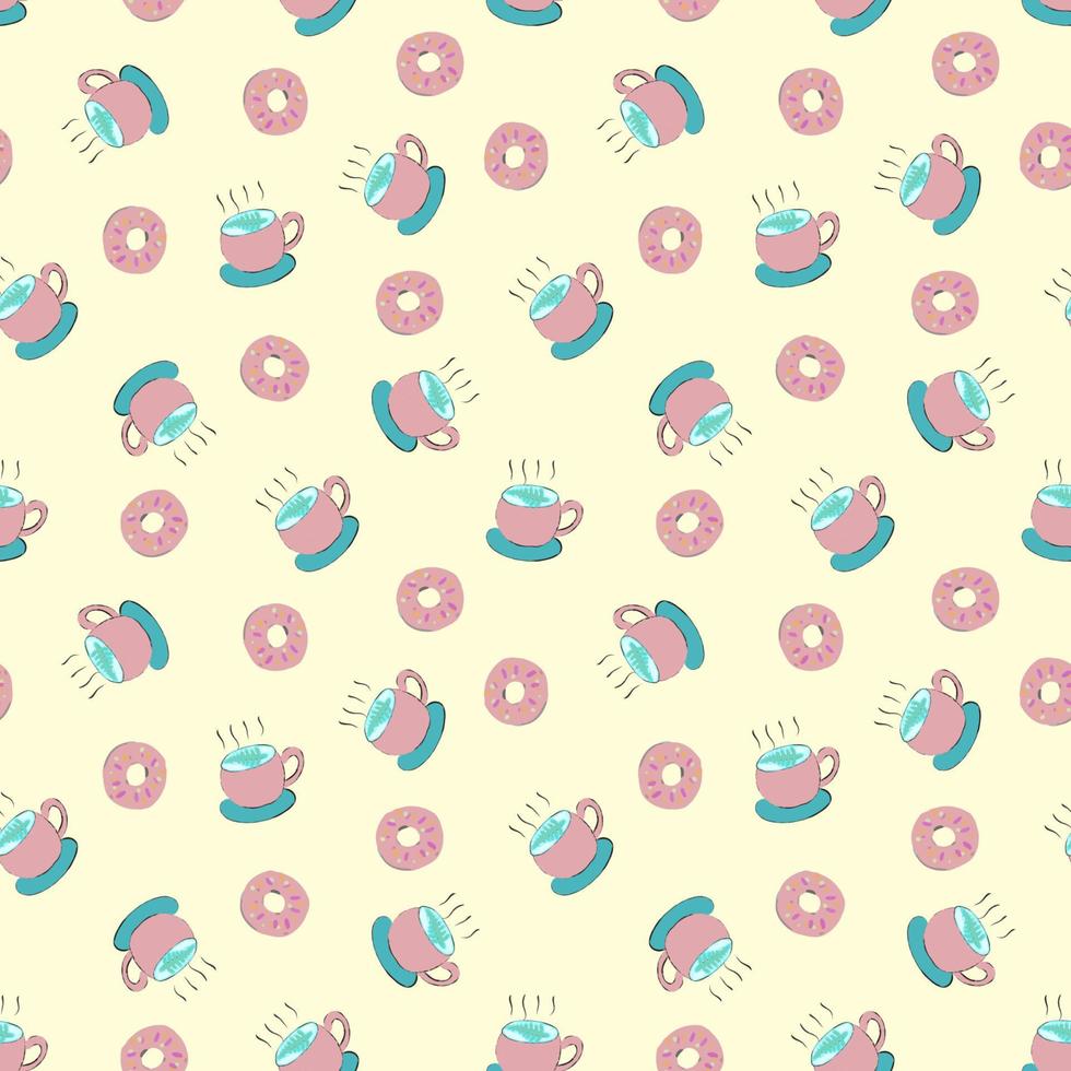 coffee cup and donuts cute cartoon seamless pattern vector