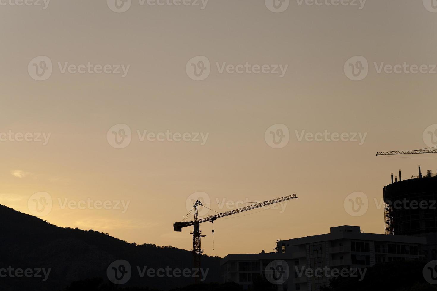construction cranes at sunset photo