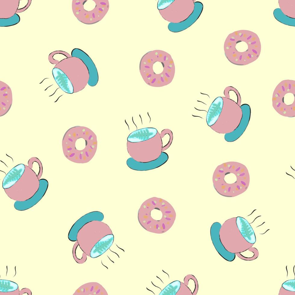 coffee cup and donuts cute cartoon seamless pattern vector
