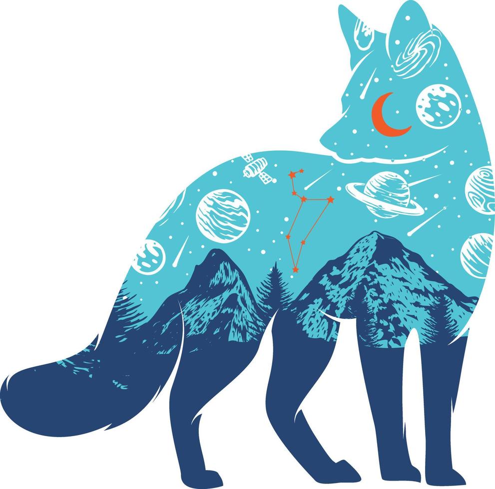 Mountains Fox with Leo star in the sky vector