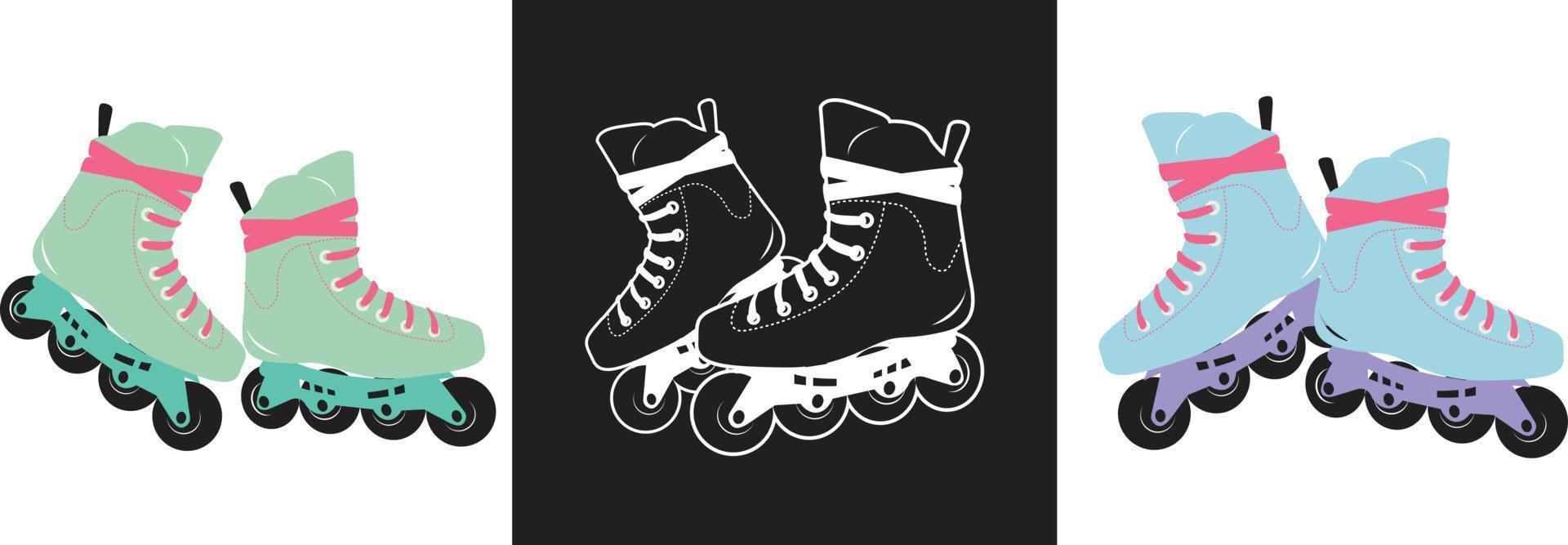 Roller skates Different colors and acts of skating shoes. Cartoon illustration isolated vector
