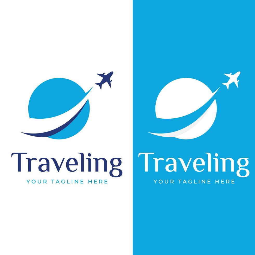 diseño del logo de la agencia de viajes y vacaciones de verano con aviones. el logotipo puede ser para empresas corporativas y agentes de venta de billetes de avión. vector