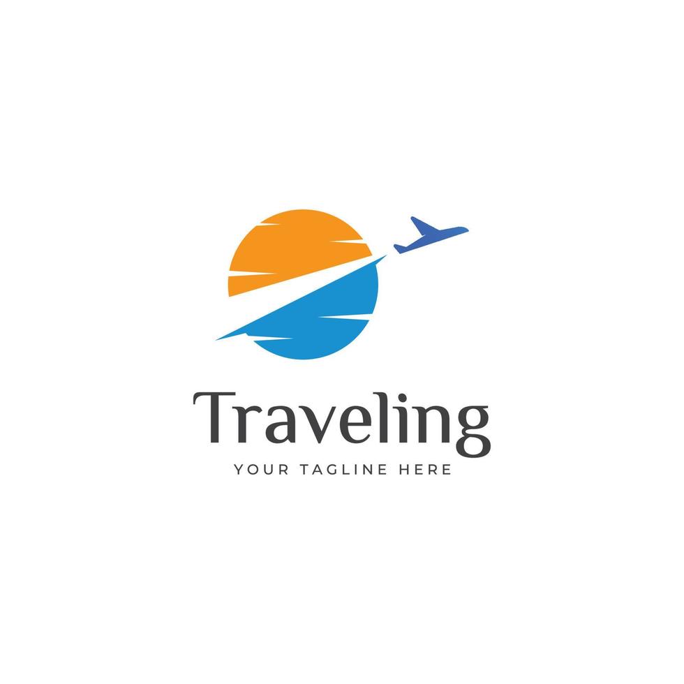 diseño del logo de la agencia de viajes y vacaciones de verano con aviones. el logotipo puede ser para empresas corporativas y agentes de venta de billetes de avión. vector