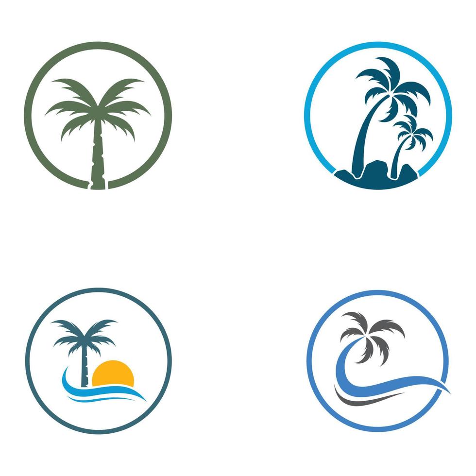 logotipo de palmera, palmera con olas y sol. utilizando la edición de diseño de plantillas de Illustrator. vector