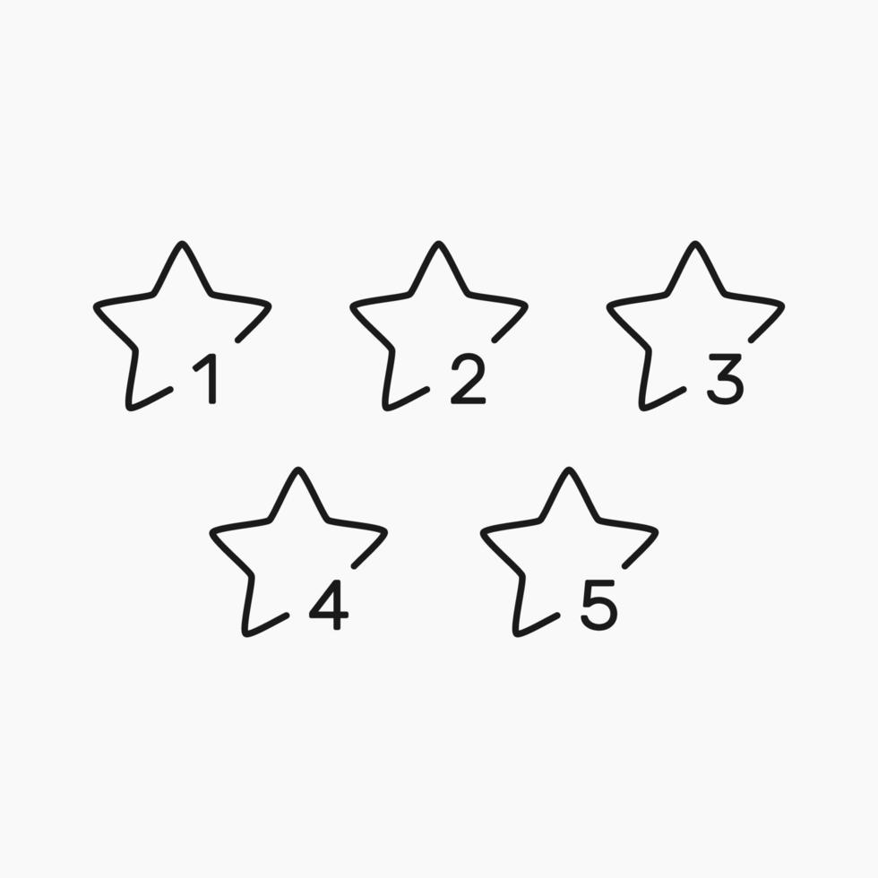 Conjunto de iconos de línea de satisfacción de 5 estrellas. revise y califique el símbolo de estilo de línea delgada. vector