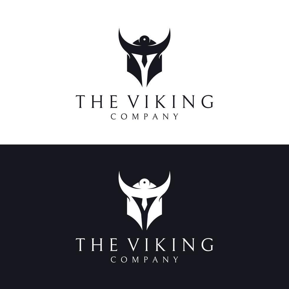 logotipo de casco de guerrero vikingo con casco con cuernos y vikingo con la letra v. el logotipo se puede utilizar para barcos, deportes y otros. vector