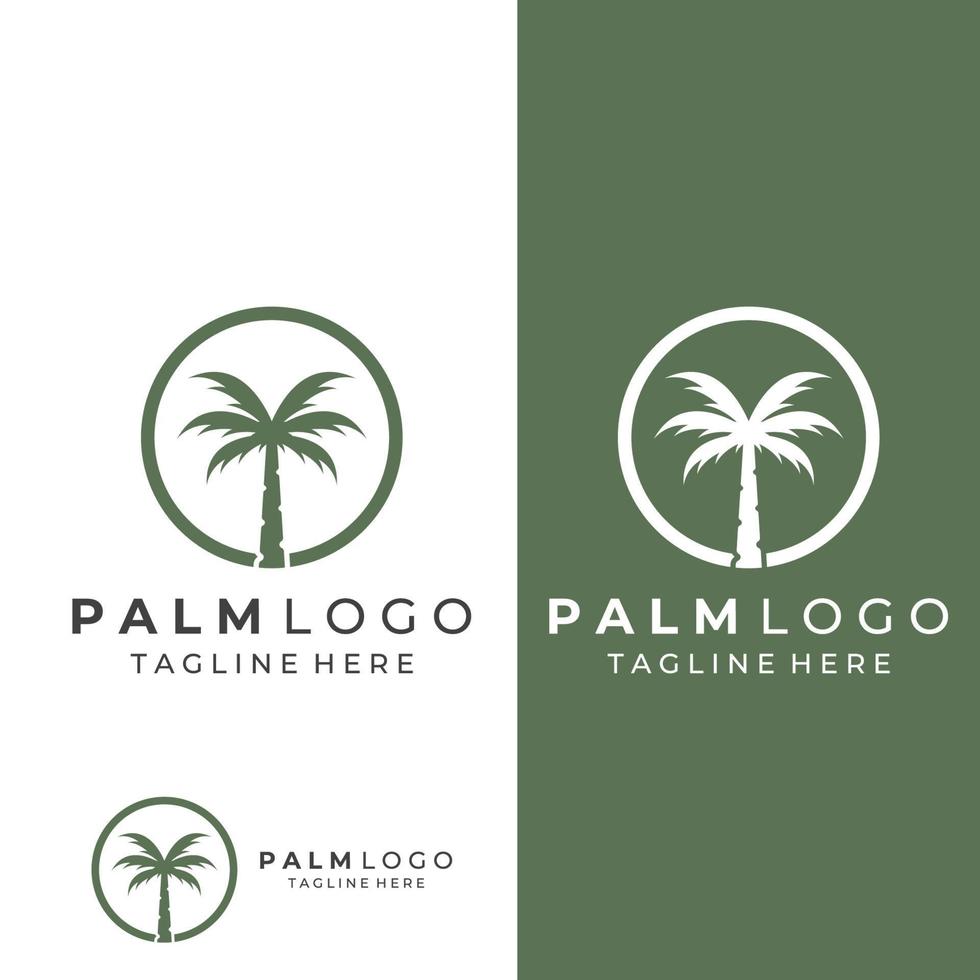 Palm tree logo, palm with waves and sun. Using Illustrator template design editing. vector