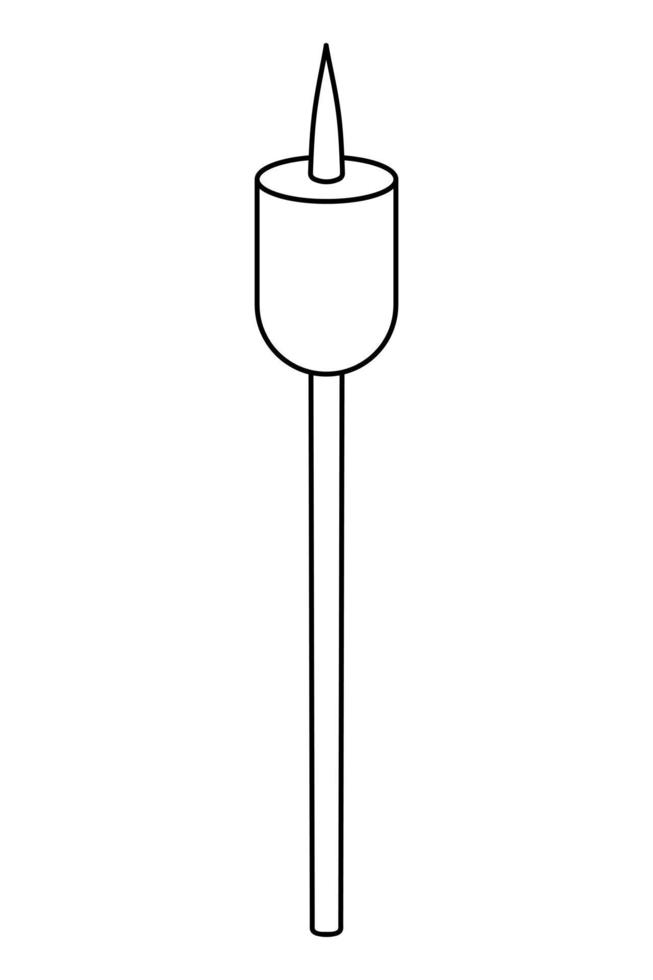 Marshmallow on a skewer. Dessert for frying on a fire. Sketch. Vector illustration. Coloring. Outline on isolated background. Doodle style.