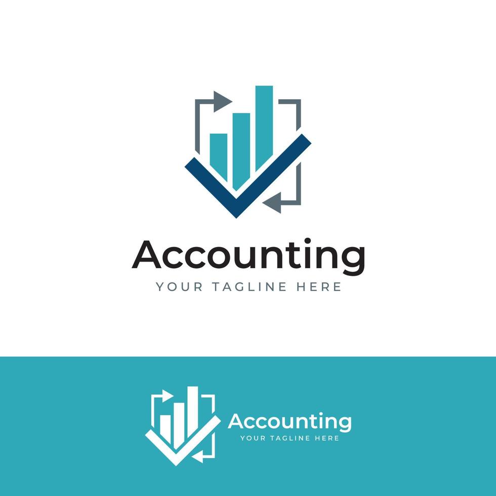 Financial accounting logo, with check mark for financial accounting stock chart analysis. In modern template vector illustration concept style.